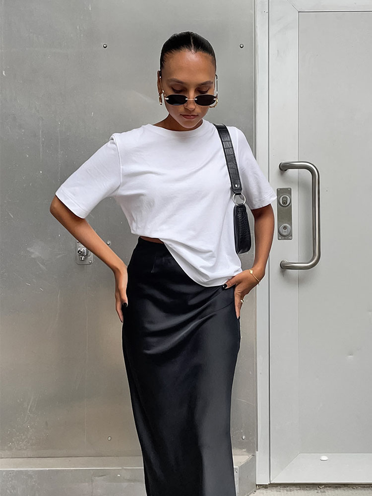 AliExpress Satin Black High-Waist Trumpet Skirt, view 2