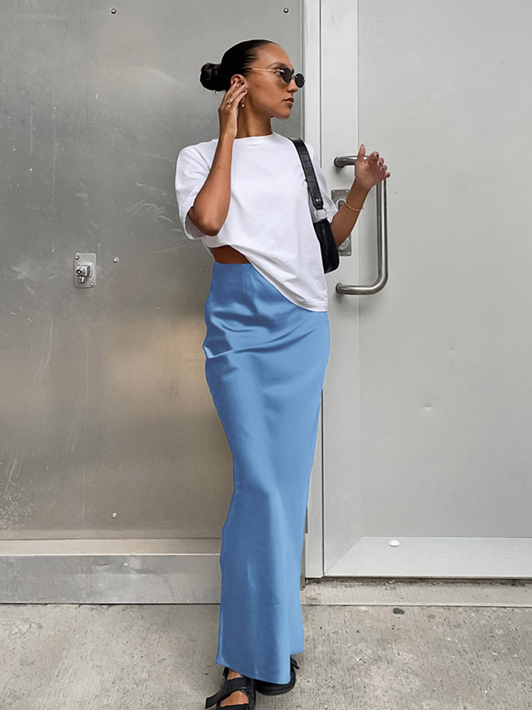 AliExpress Satin Black High-Waist Trumpet Skirt, view 3