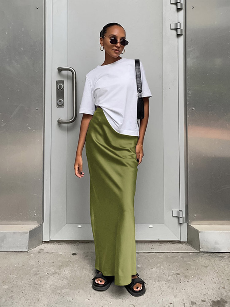 AliExpress Satin Black High-Waist Trumpet Skirt, view 4