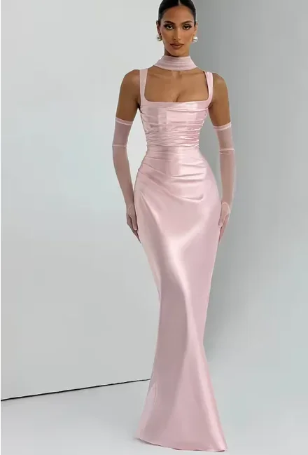 AliExpress Elegant Scarf Collar Sling Women Summer Dress Solid Sleeveless Off-shoulder Slim Maxi Dresses 2026 Lady Chic Evening Party Gown, view 5