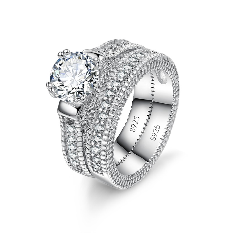 AliExpress Silver-Tone CZ Couple Wedding Ring Set