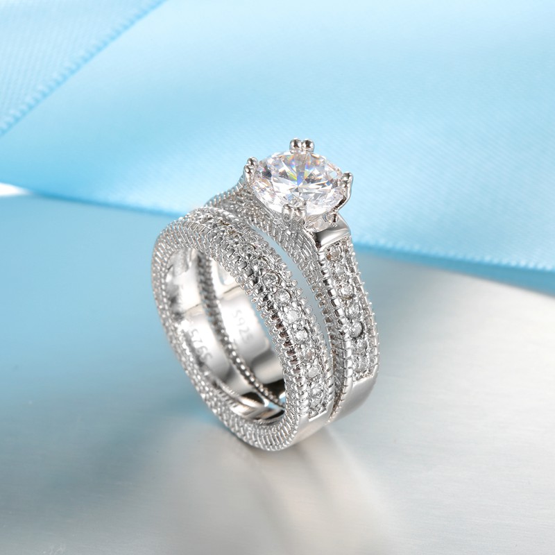AliExpress Silver-Tone CZ Couple Wedding Ring Set, view 3