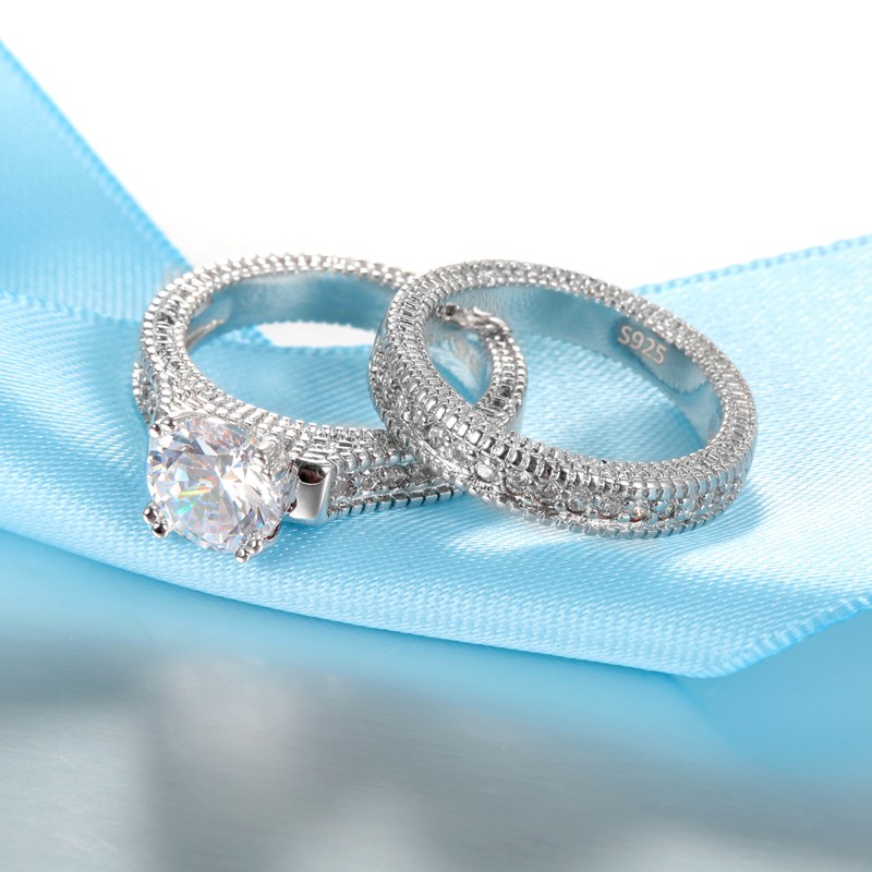 AliExpress Silver-Tone CZ Couple Wedding Ring Set, view 4