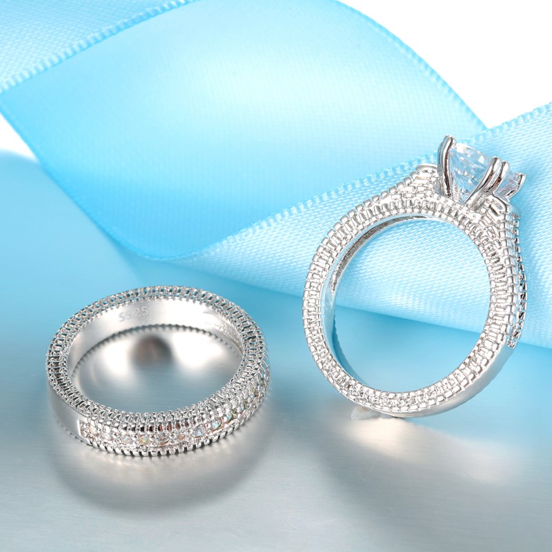 AliExpress Silver-Tone CZ Couple Wedding Ring Set, view 5