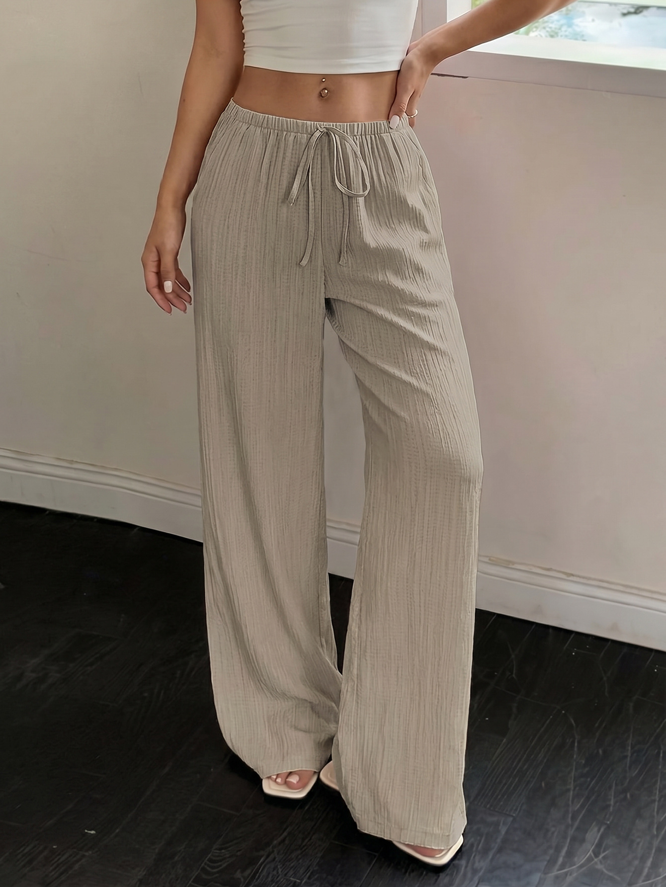 AliExpress Elegant Women's Casual Versatile Solid-Color Wide-Leg Pants, view 3