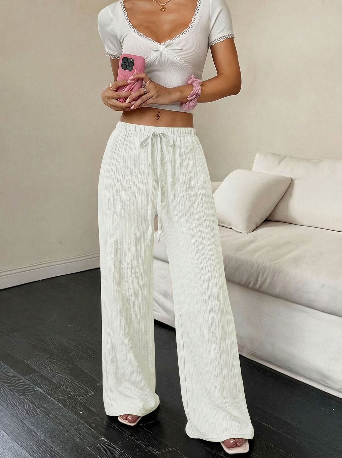 AliExpress Elegant Women's Casual Versatile Solid-Color Wide-Leg Pants, view 4