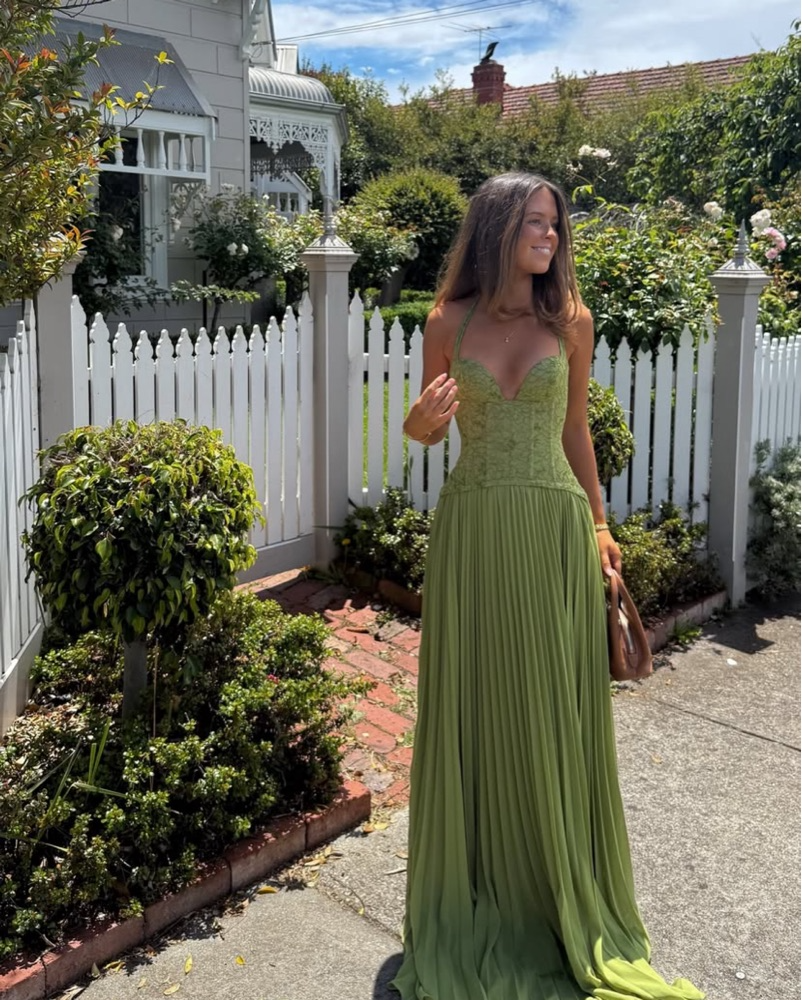 AliExpress Elegant Women's Halter Long Dress Corset Pleated Dresses Evening Party Formal Wedding Guest Green Graduation Bridesmaid Gown New