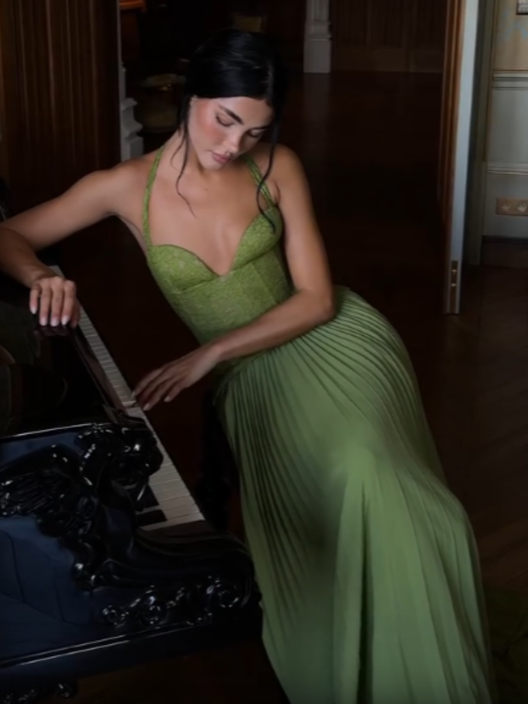 AliExpress Elegant Women's Halter Long Dress Corset Pleated Dresses Evening Party Formal Wedding Guest Green Graduation Bridesmaid Gown New, view 3