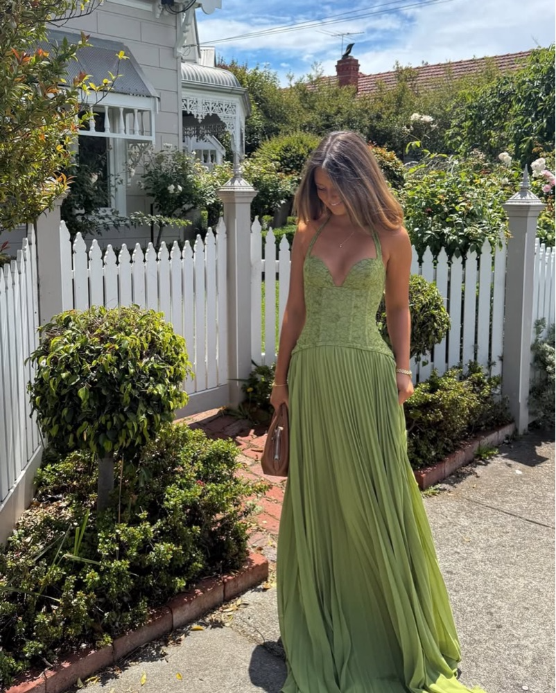 AliExpress Elegant Women's Halter Long Dress Corset Pleated Dresses Evening Party Formal Wedding Guest Green Graduation Bridesmaid Gown New, view 6