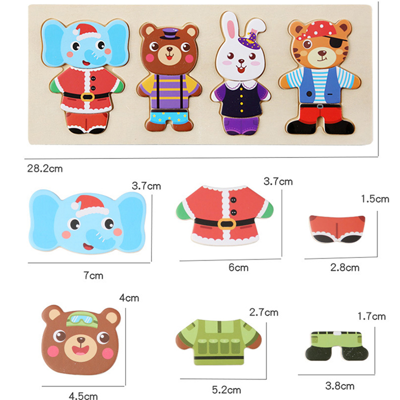 AliExpress Elephant Bear Change Clothes Children's Early Education Wooden Jigsaw Puzzle Dressing Game Baby Puzzle Toys For Children Gift, view 6