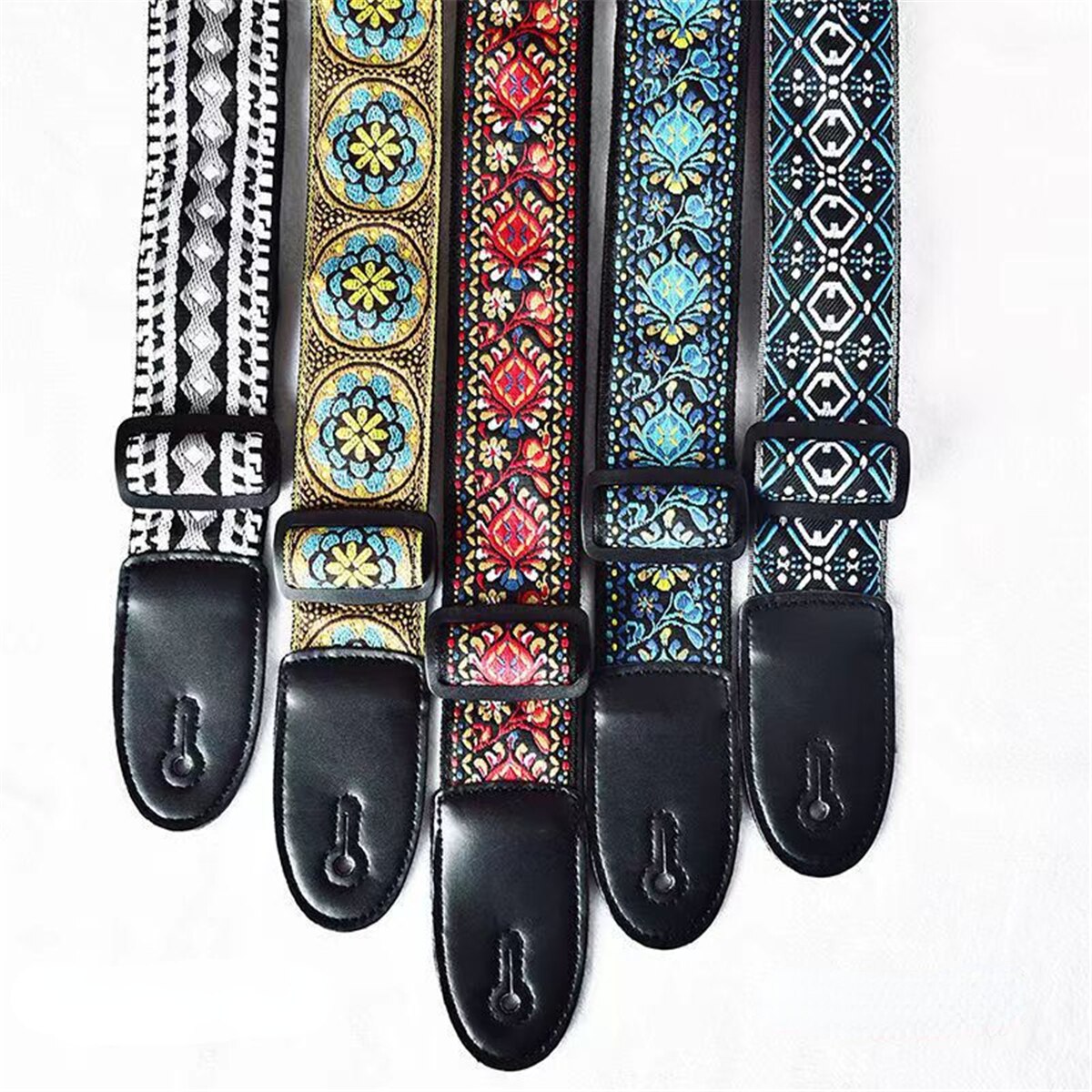 AliExpress Embroidered Print Guitar Strap Vintage Ethnic Style Adjustable Strap for Folk Electric Guitar Bass Ukulele Guitar Accessories, view 3