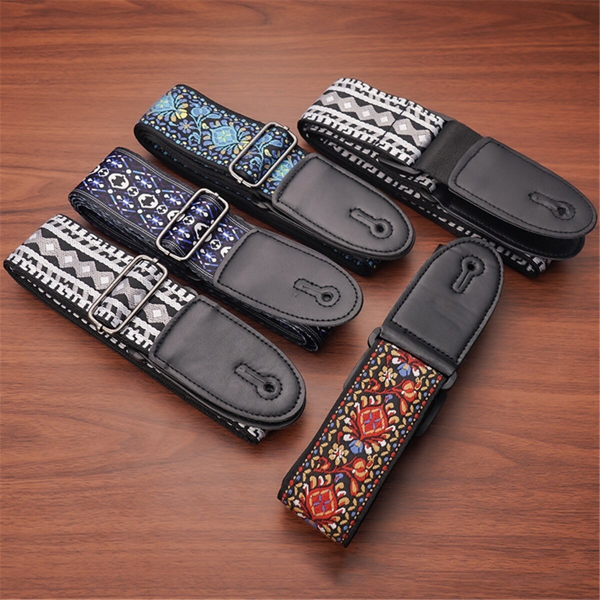 AliExpress Embroidered Print Guitar Strap Vintage Ethnic Style Adjustable Strap for Folk Electric Guitar Bass Ukulele Guitar Accessories, view 2