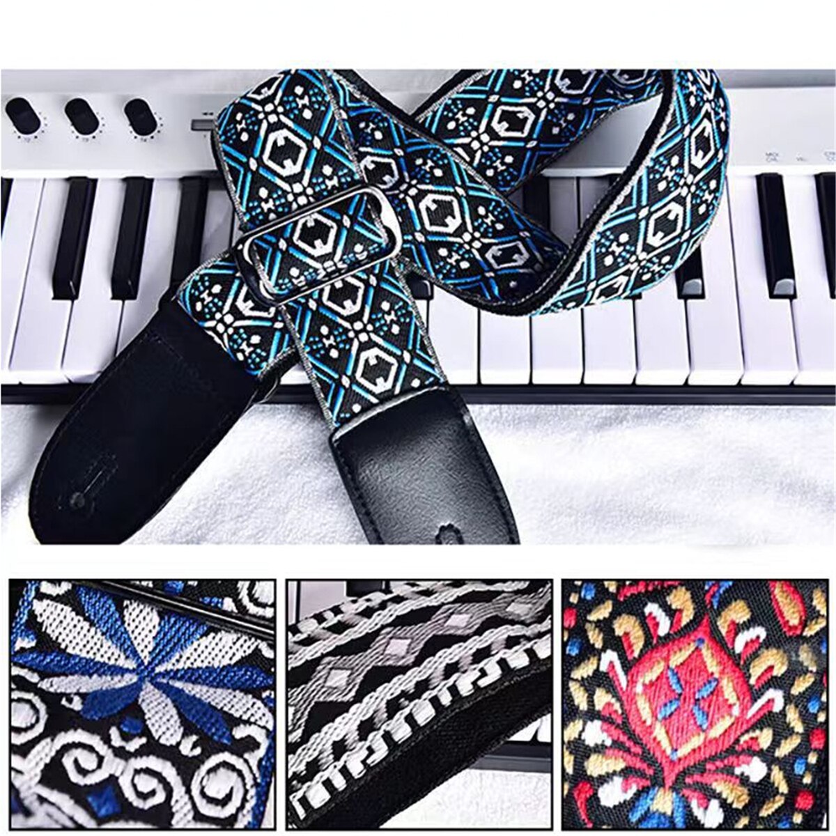 AliExpress Embroidered Print Guitar Strap Vintage Ethnic Style Adjustable Strap for Folk Electric Guitar Bass Ukulele Guitar Accessories, view 5