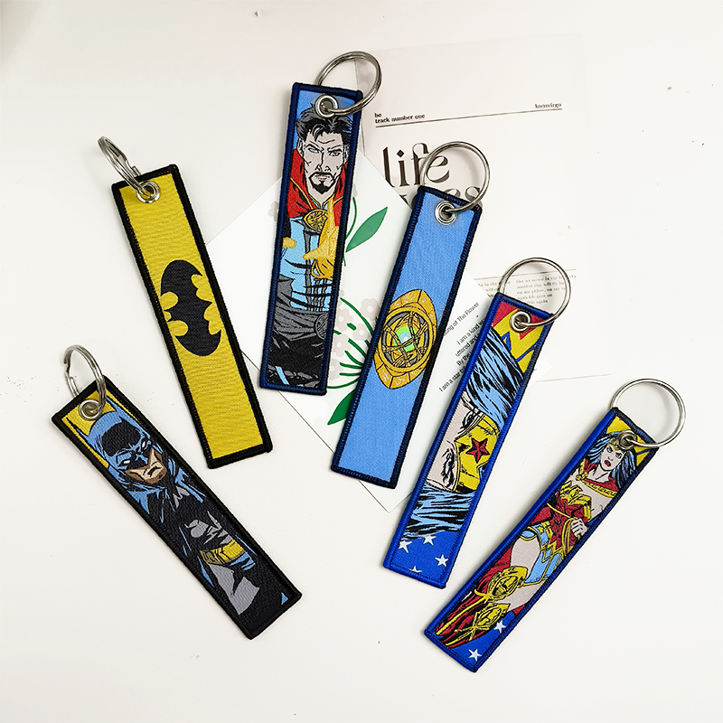 AliExpress Embroidery Cool Keychain Motorcycles Cars Chaveiro American comics Manga Series Holder Pendant Portable Key Lanyard Accessories