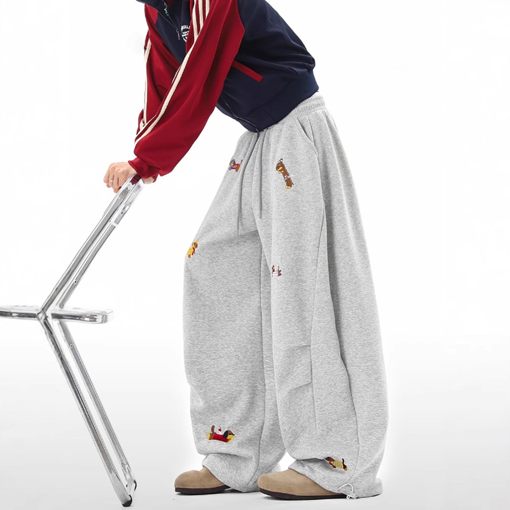 AliExpress Embroidery Sausage Dog Sweatpants Loose Casual Joggers Wide Leg Couple Streetwear Fun Fashion Comfortable Pants Baggy Sweatpants