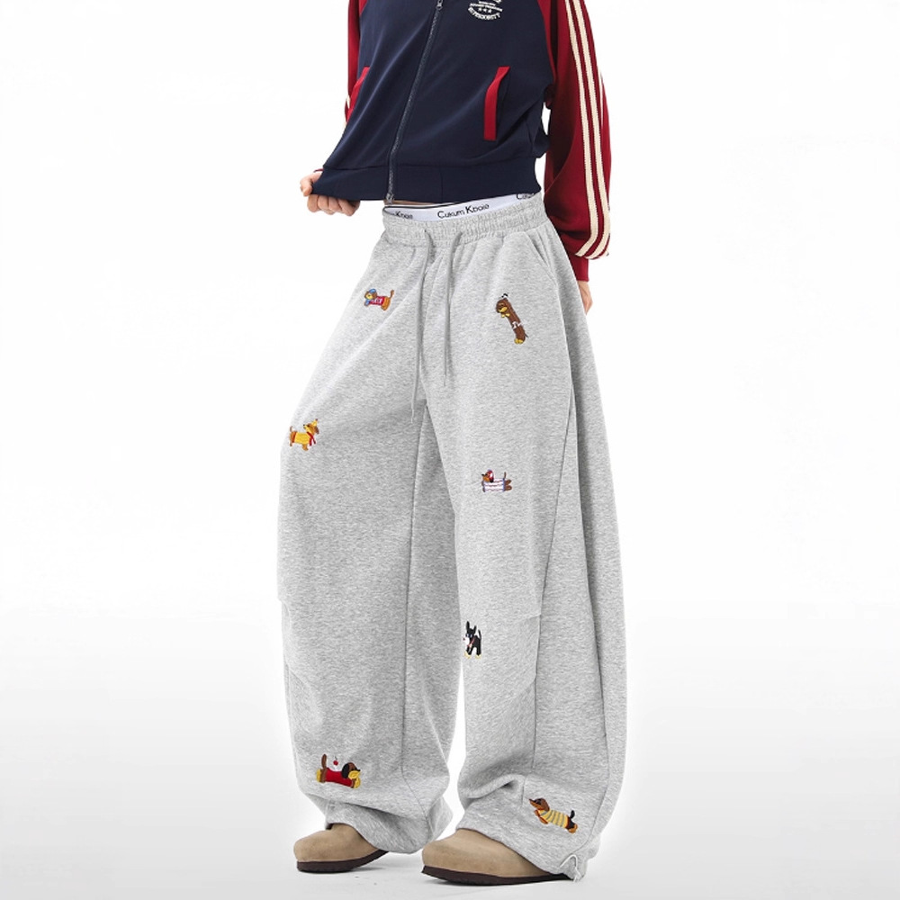 AliExpress Embroidery Sausage Dog Sweatpants Loose Casual Joggers Wide Leg Couple Streetwear Fun Fashion Comfortable Pants Baggy Sweatpants, view 2