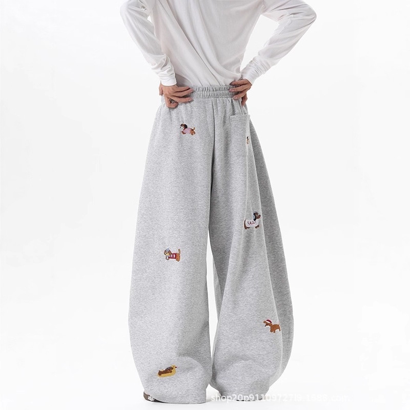 AliExpress Embroidery Sausage Dog Sweatpants Loose Casual Joggers Wide Leg Couple Streetwear Fun Fashion Comfortable Pants Baggy Sweatpants, view 3