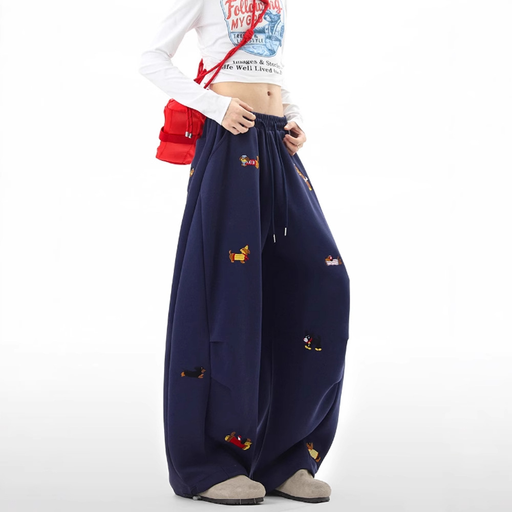 AliExpress Embroidery Sausage Dog Sweatpants Loose Casual Joggers Wide Leg Couple Streetwear Fun Fashion Comfortable Pants Baggy Sweatpants, view 4