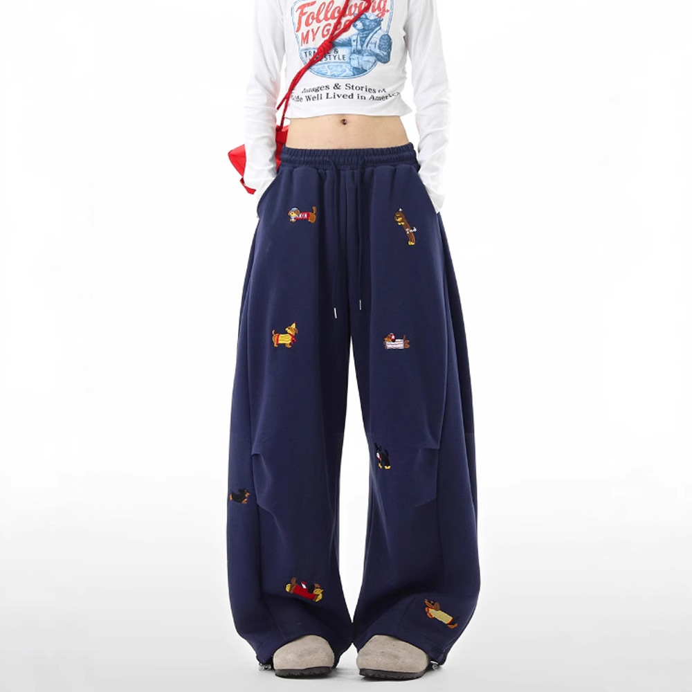 AliExpress Embroidery Sausage Dog Sweatpants Loose Casual Joggers Wide Leg Couple Streetwear Fun Fashion Comfortable Pants Baggy Sweatpants, view 5