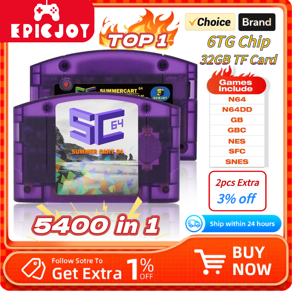AliExpress EPICJOY SummerCart 64 SC64 Open Source Game Card N64 with Built-in Emulator For N64 Console Gift 32GB TF Card 5400 Games