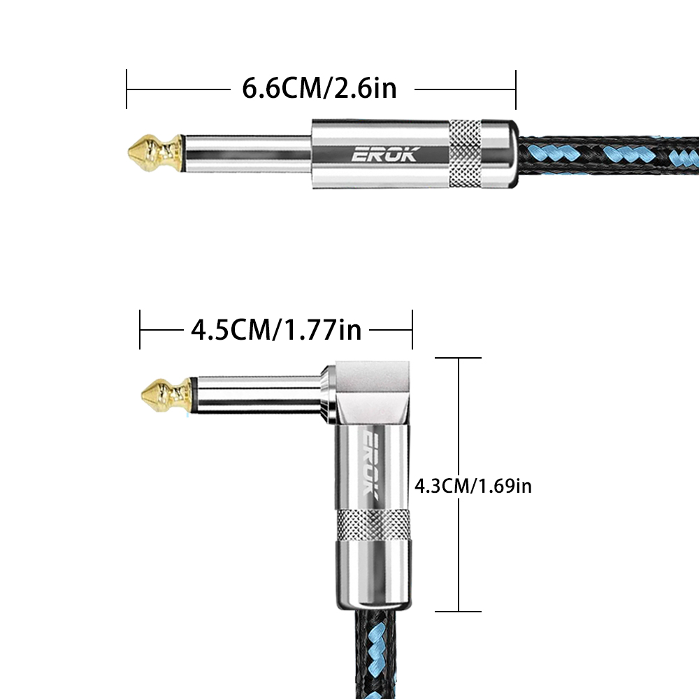 AliExpress EROK 1/4 Inch Instrument Cable 90 Degree Right-Angled To Straight 6.35mm Male Stereo Audio Cord for Electric Guitar Bass , view 2