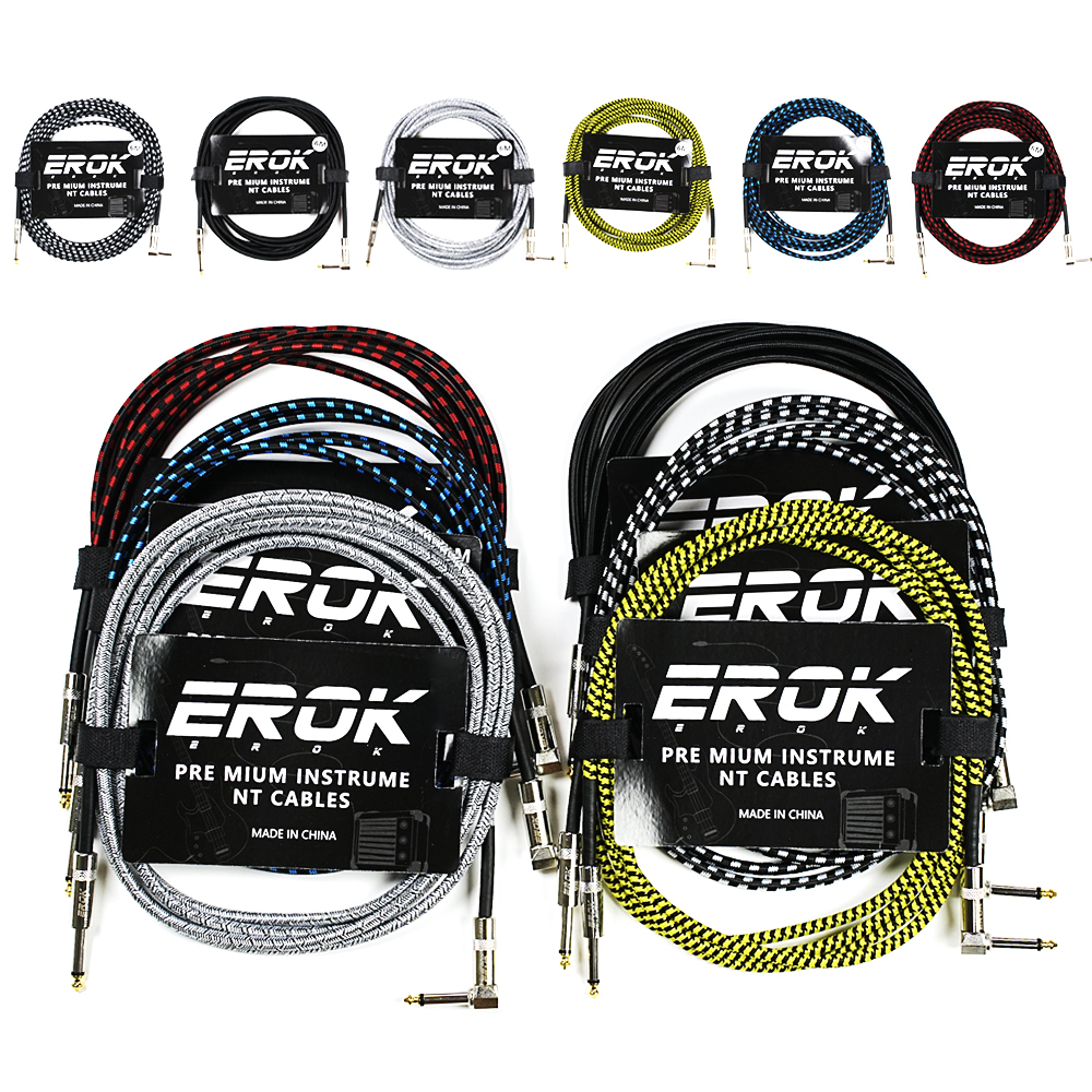 AliExpress EROK 1.5/3/6/10M Guitar Audio Cables Anti-Noise Line 6.35mm Male to Male Colorful Braided Line Pedal Guitar Bass Universal Cable