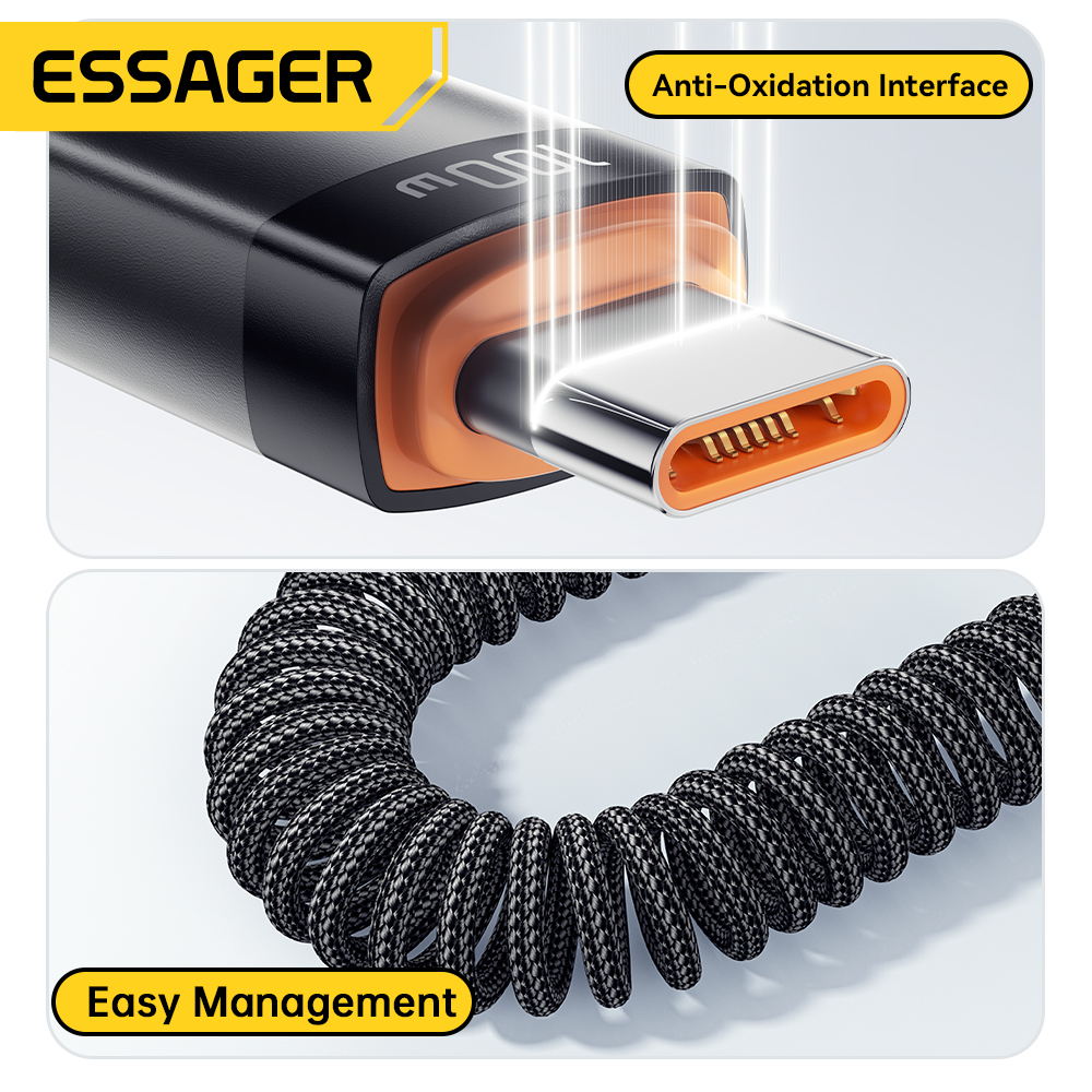 AliExpress Essager 100W Spring USB-C to USB-C Cable, view 6