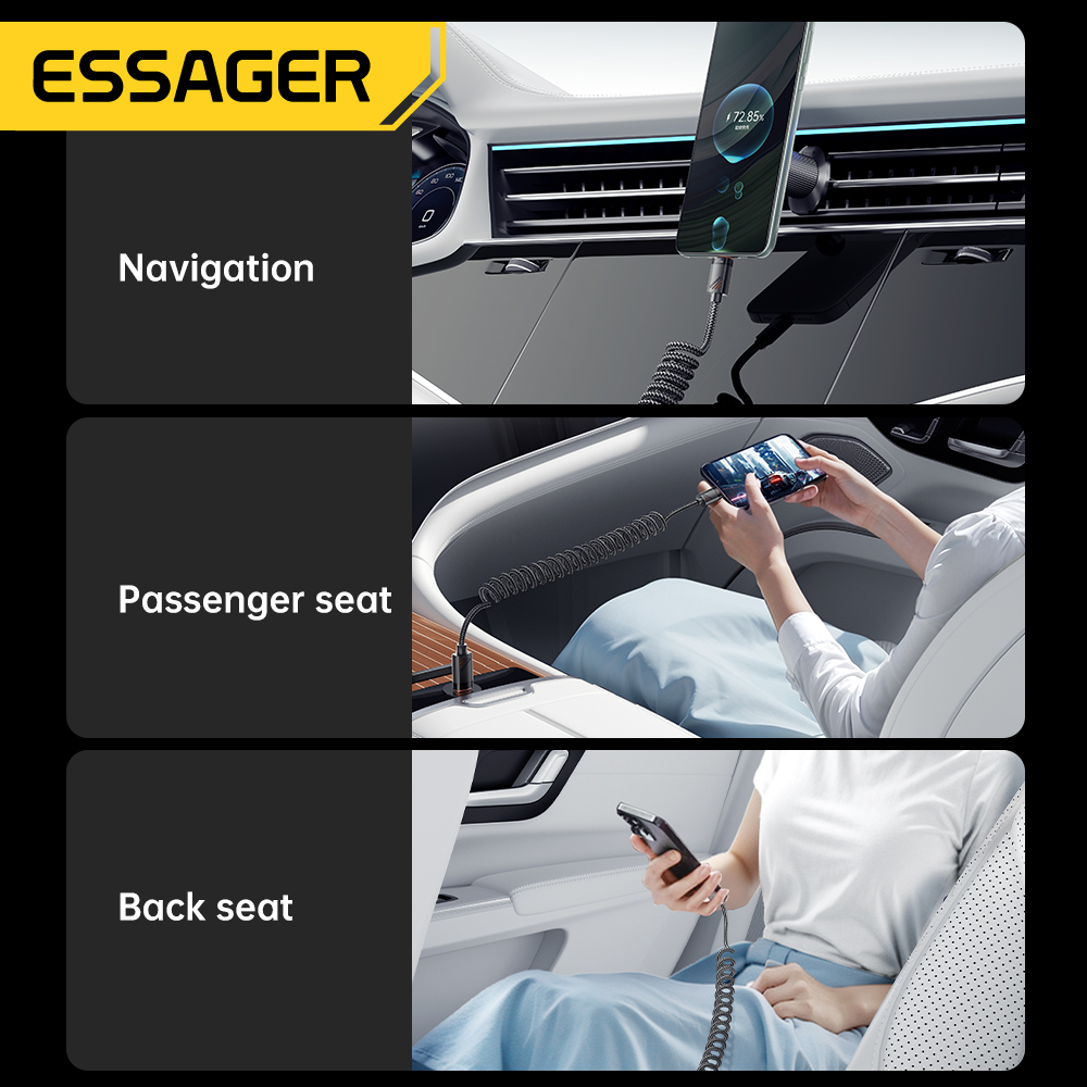 AliExpress Essager 100W Coiled Spring USB-C Car Cable, view 3