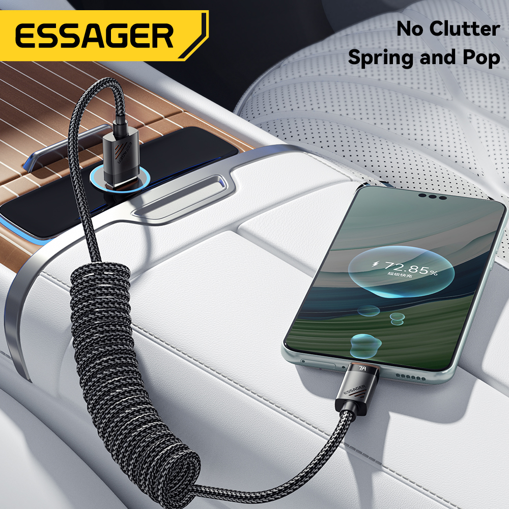 AliExpress Essager 100W Coiled Spring USB-C Car Cable, view 4