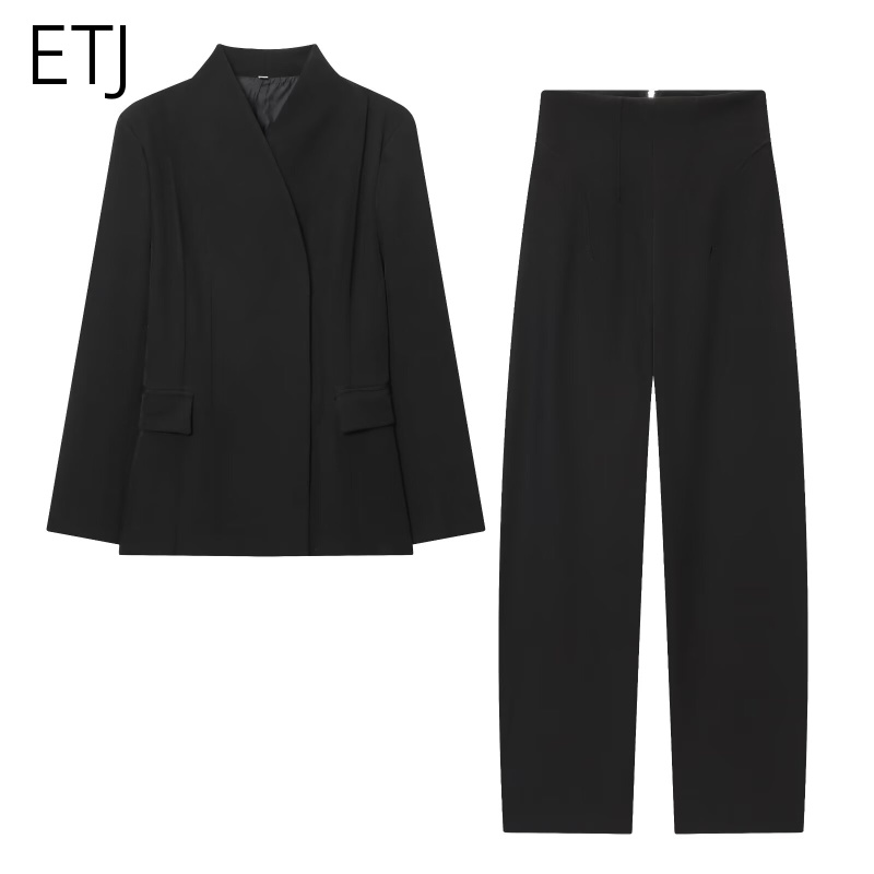 AliExpress ETJ 2025 Women's New Fashion Design Three-Dimensional Cut High Collar Slim Suit Jacket & Matching Casual Trousers, view 2
