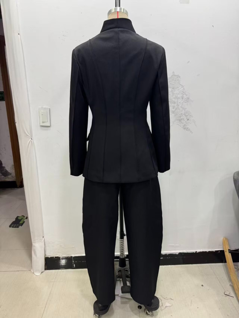 AliExpress ETJ 2025 Women's New Fashion Design Three-Dimensional Cut High Collar Slim Suit Jacket & Matching Casual Trousers, view 6