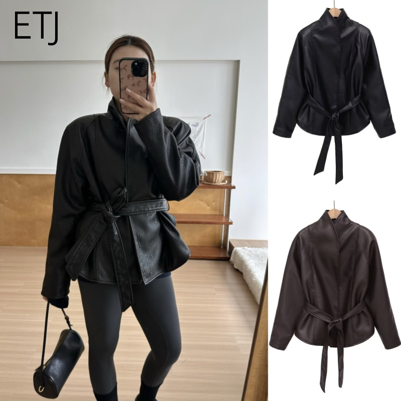 AliExpress ETJ Women's PU Leather Belted Wrap Jacket