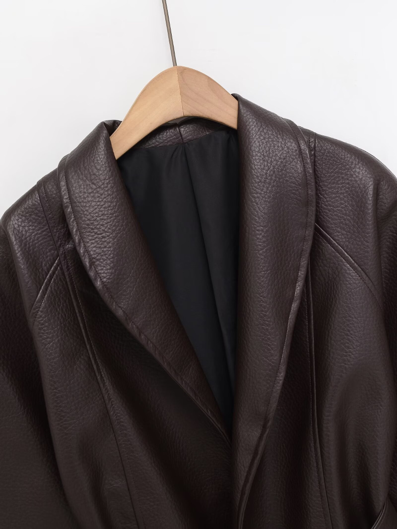 AliExpress ETJ Women's PU Leather Belted Wrap Jacket, view 4