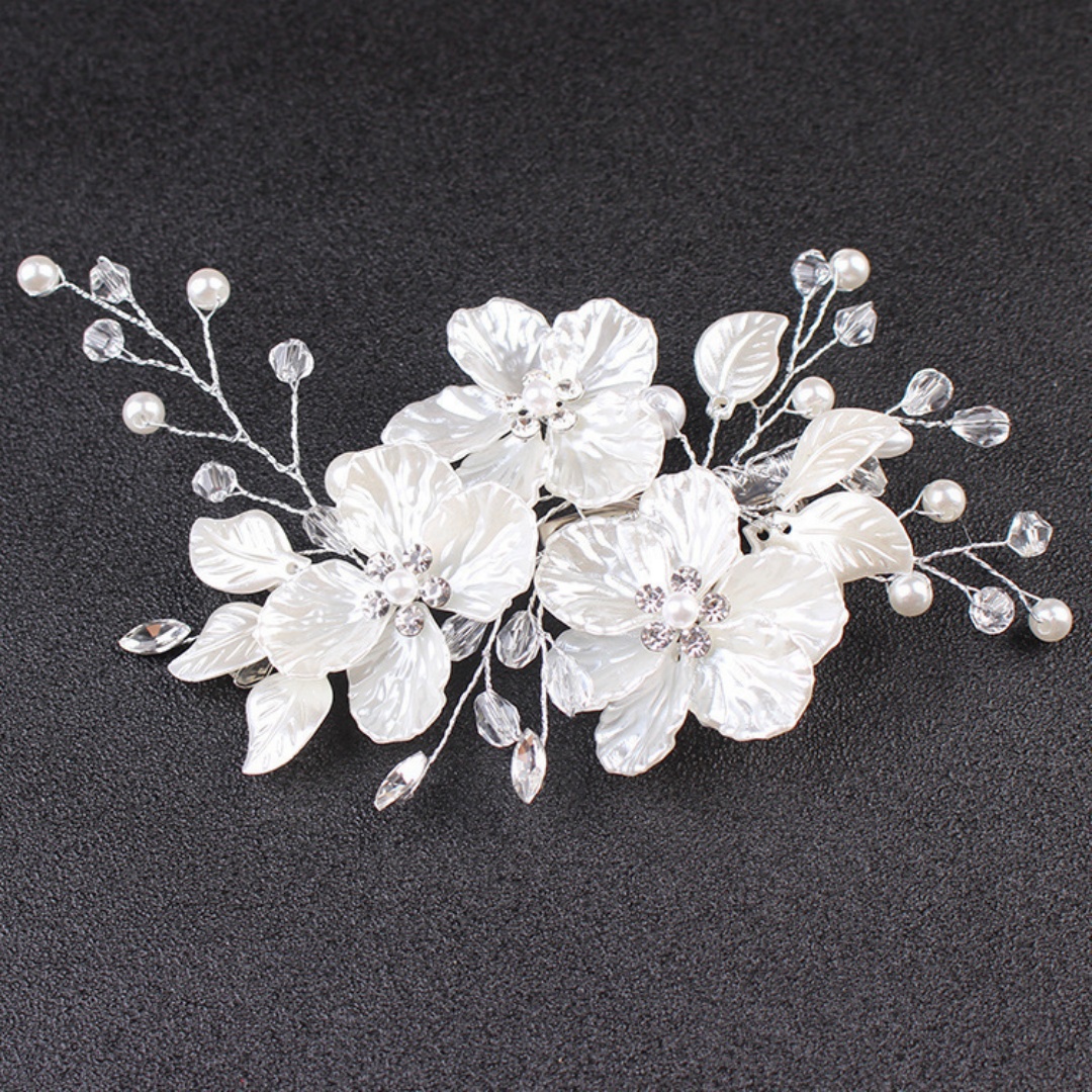 AliExpress European and American Bride Side Clip Crown Headpiece White Pearl Floral Accessories Pearl Hair Clip Fast-Selling Alibaba Weddin