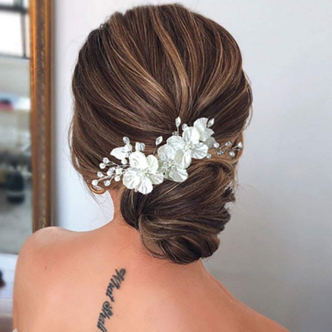 AliExpress European and American Bride Side Clip Crown Headpiece White Pearl Floral Accessories Pearl Hair Clip Fast-Selling Alibaba Weddin, view 2
