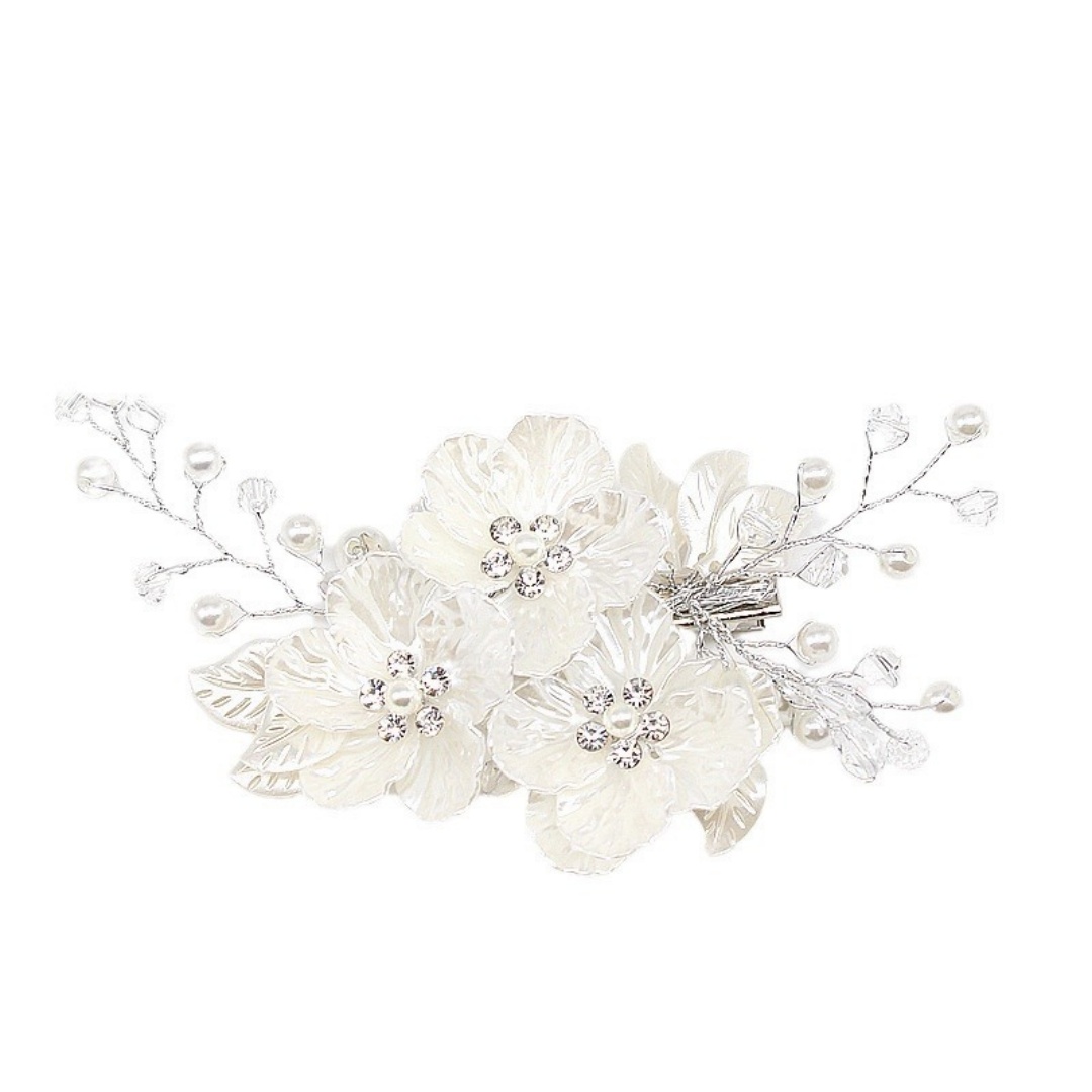 AliExpress European and American Bride Side Clip Crown Headpiece White Pearl Floral Accessories Pearl Hair Clip Fast-Selling Alibaba Weddin, view 5