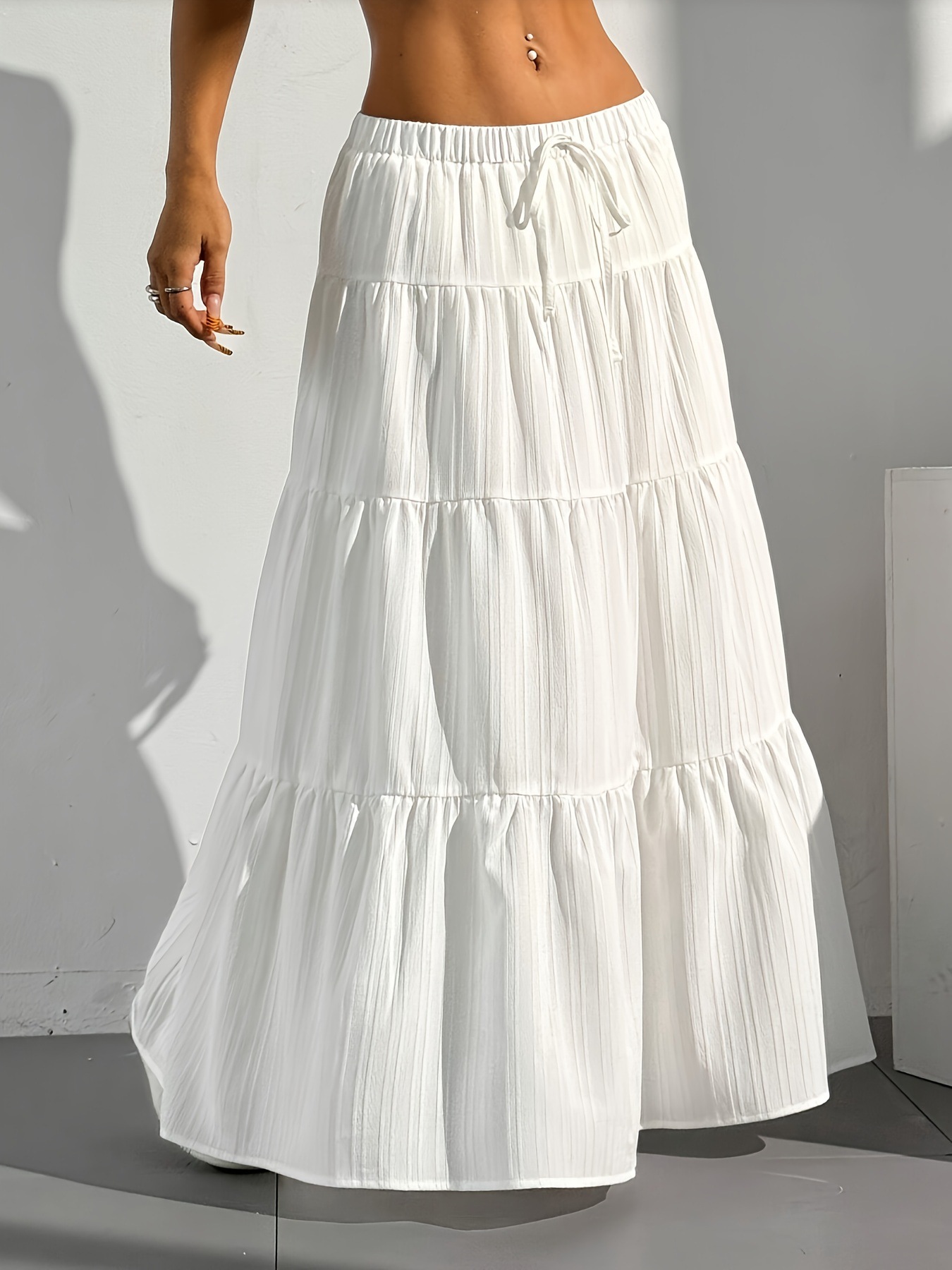 AliExpress European and American Cross-Border New Style Wish Spring and Summer Women's Skirts, Tie-Strap Spliced Flared Skirts, Loose Long