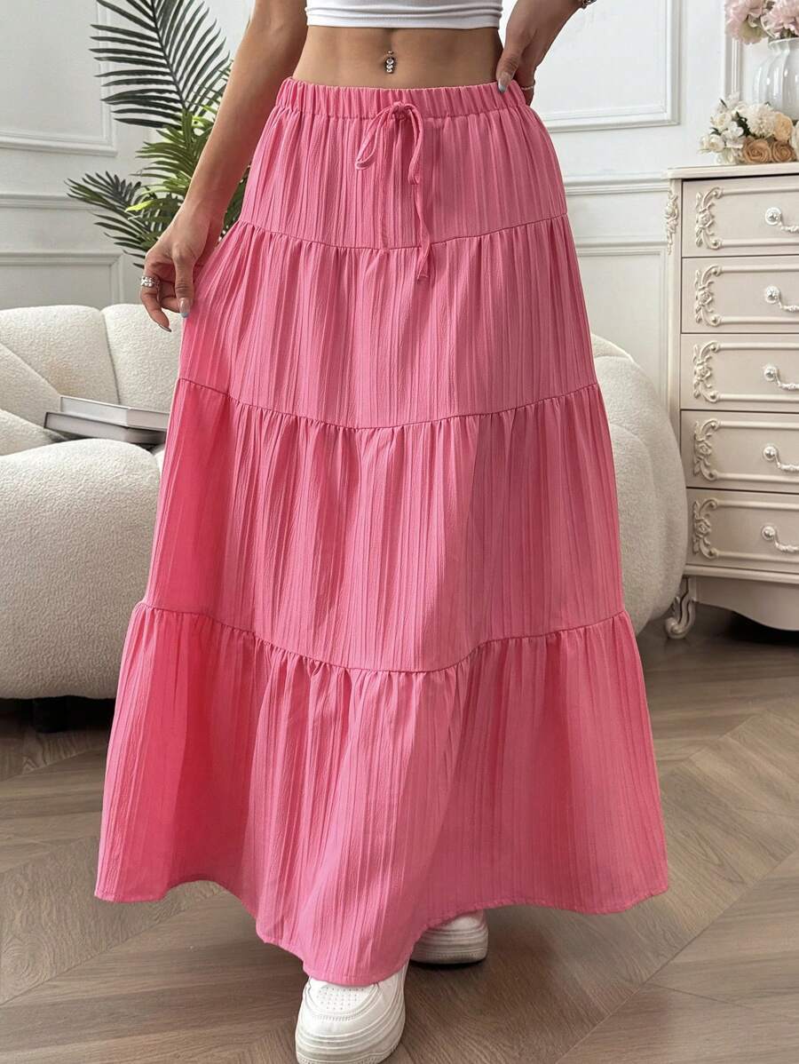 AliExpress European and American Cross-Border New Style Wish Spring and Summer Women's Skirts, Tie-Strap Spliced Flared Skirts, Loose Long, view 2