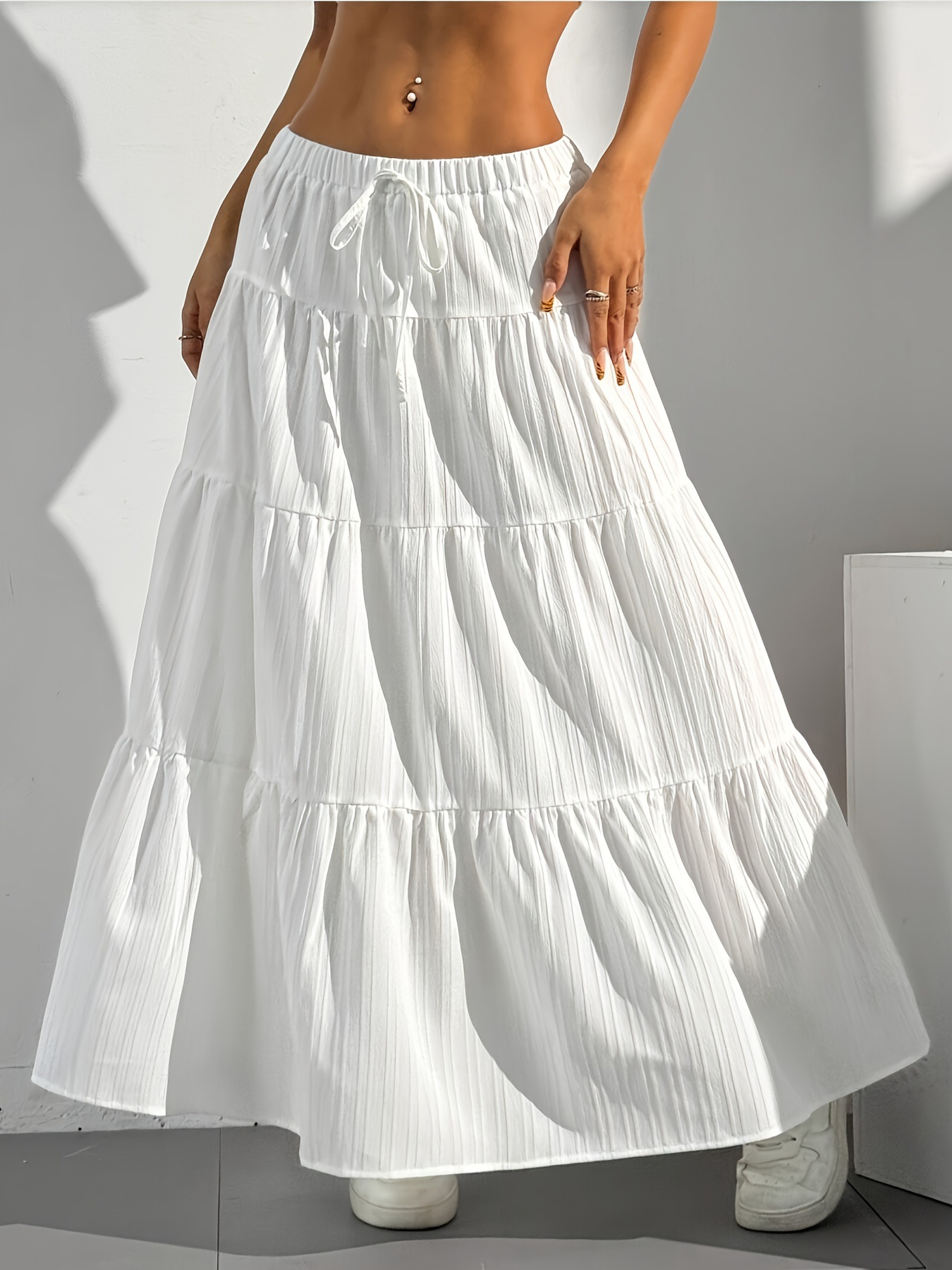 AliExpress European and American Cross-Border New Style Wish Spring and Summer Women's Skirts, Tie-Strap Spliced Flared Skirts, Loose Long, view 3