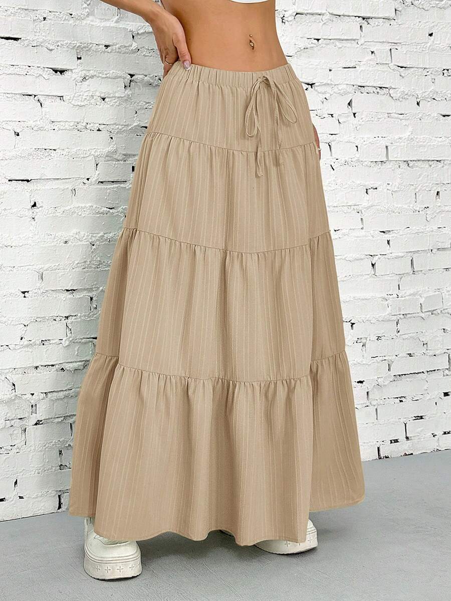 AliExpress European and American Cross-Border New Style Wish Spring and Summer Women's Skirts, Tie-Strap Spliced Flared Skirts, Loose Long, view 4