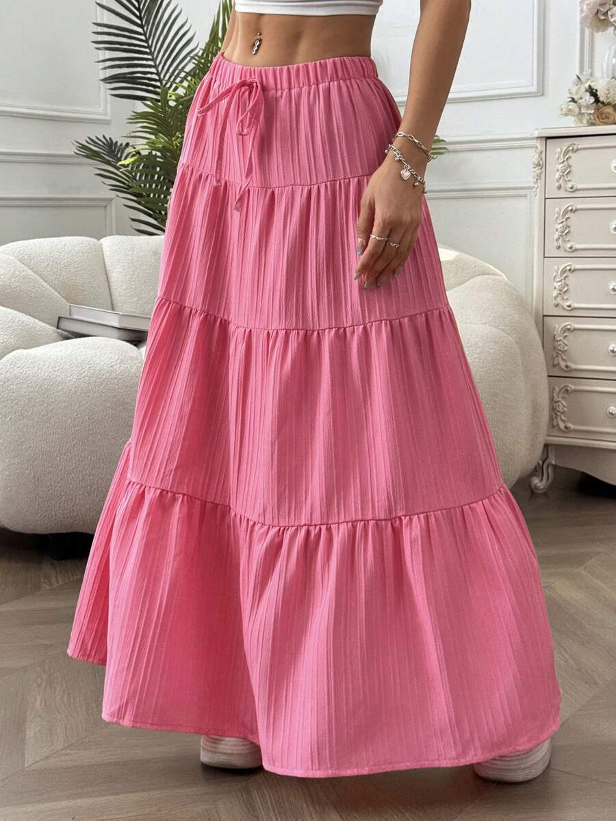 AliExpress European and American Cross-Border New Style Wish Spring and Summer Women's Skirts, Tie-Strap Spliced Flared Skirts, Loose Long, view 5