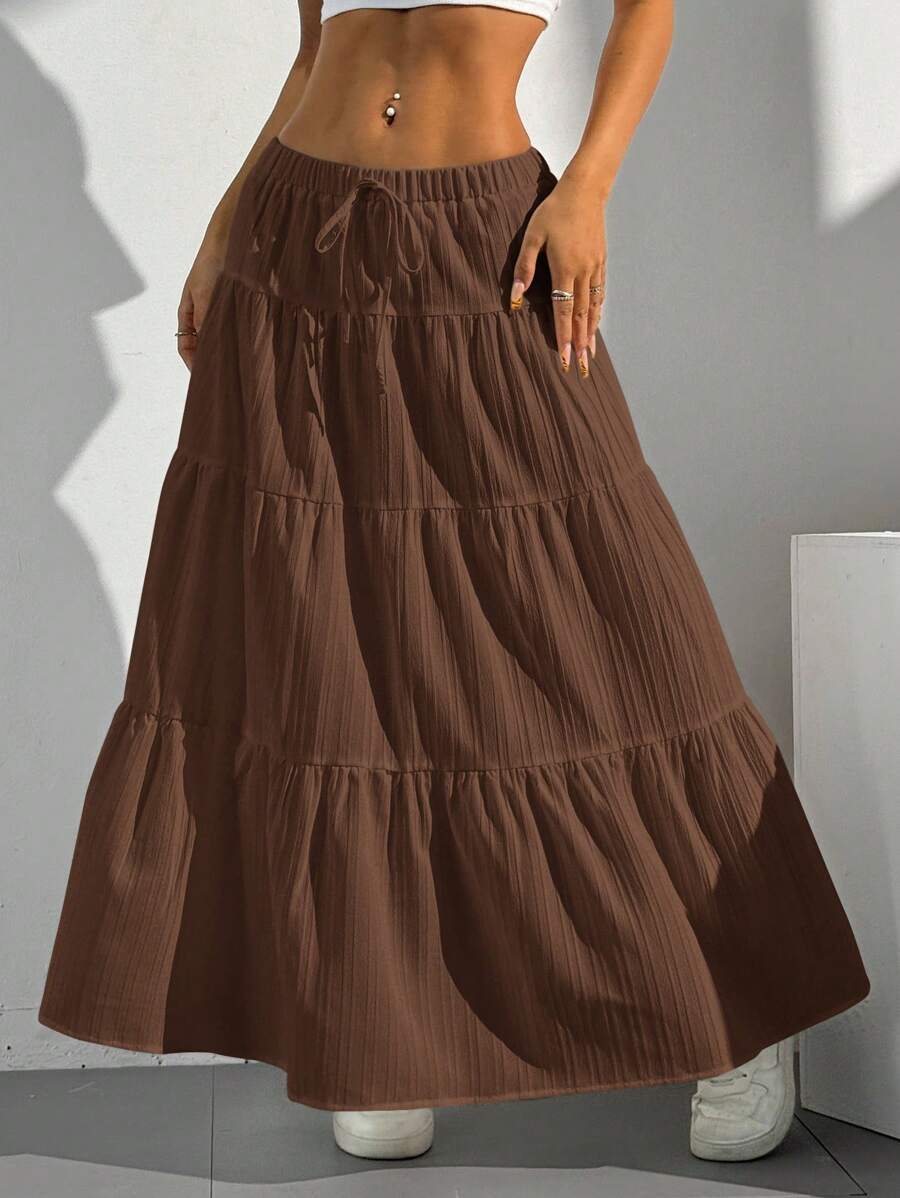 AliExpress European and American Cross-Border New Style Wish Spring and Summer Women's Skirts, Tie-Strap Spliced Flared Skirts, Loose Long, view 6
