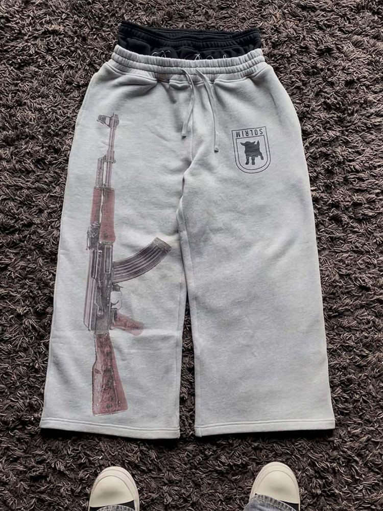 AliExpress European and American Embroidered Street Couple Double Head Double Waist Pants Personalized Printed Pattern Pants