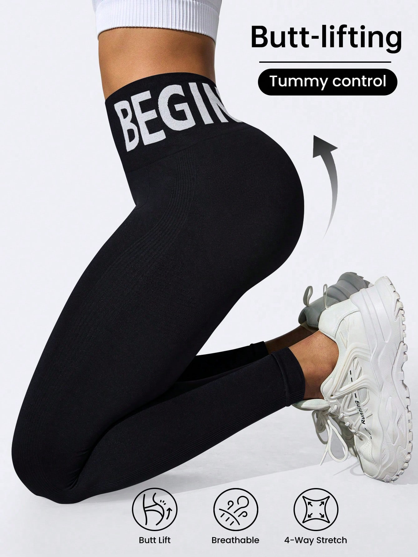 AliExpress European and American Seamless Yoga Leggings with Waistband Lettering, Butt-Lifting, Quick-Dry Women's Breathable Tights for Pea