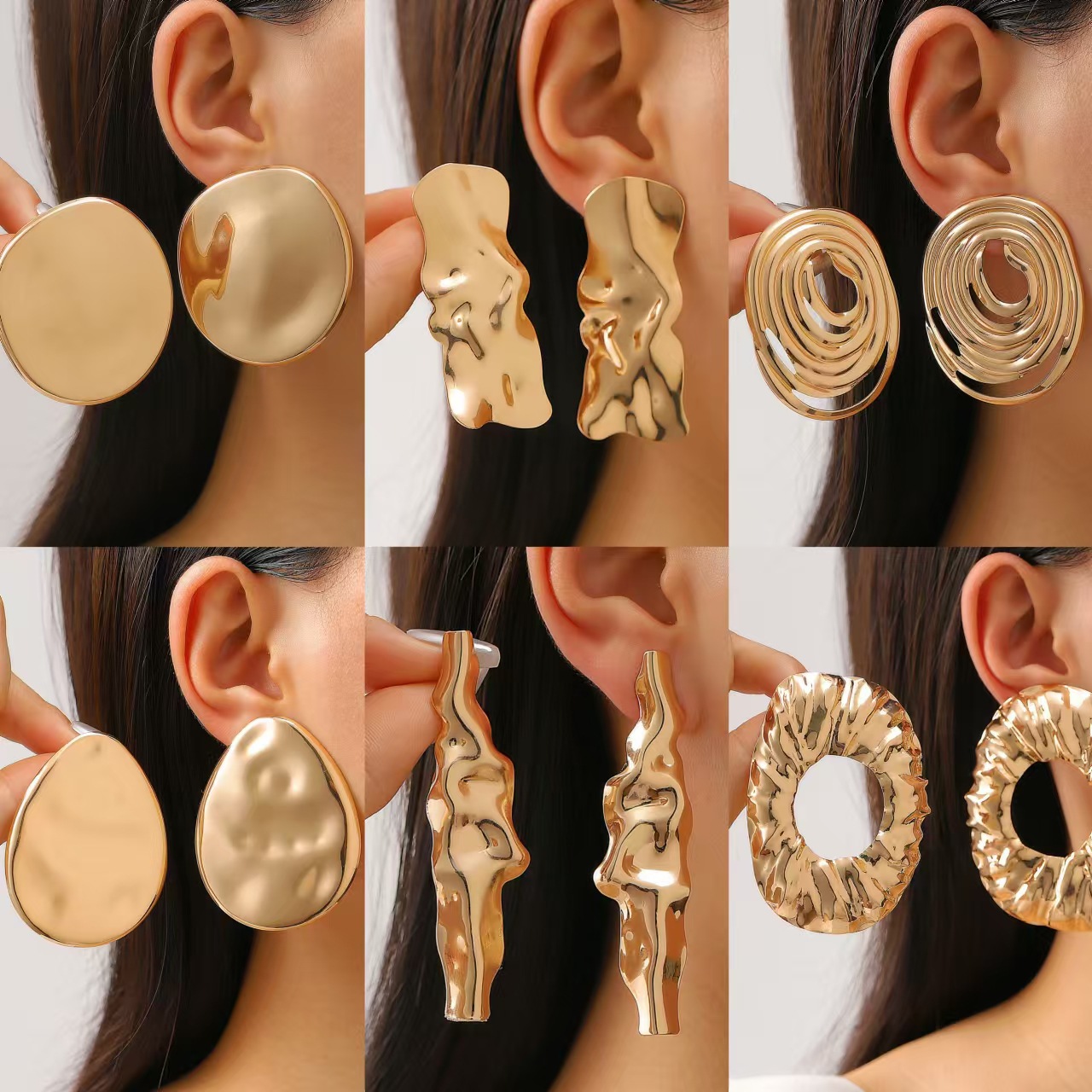 AliExpress Gold-Tone Heart and Oval Irregular Earrings
