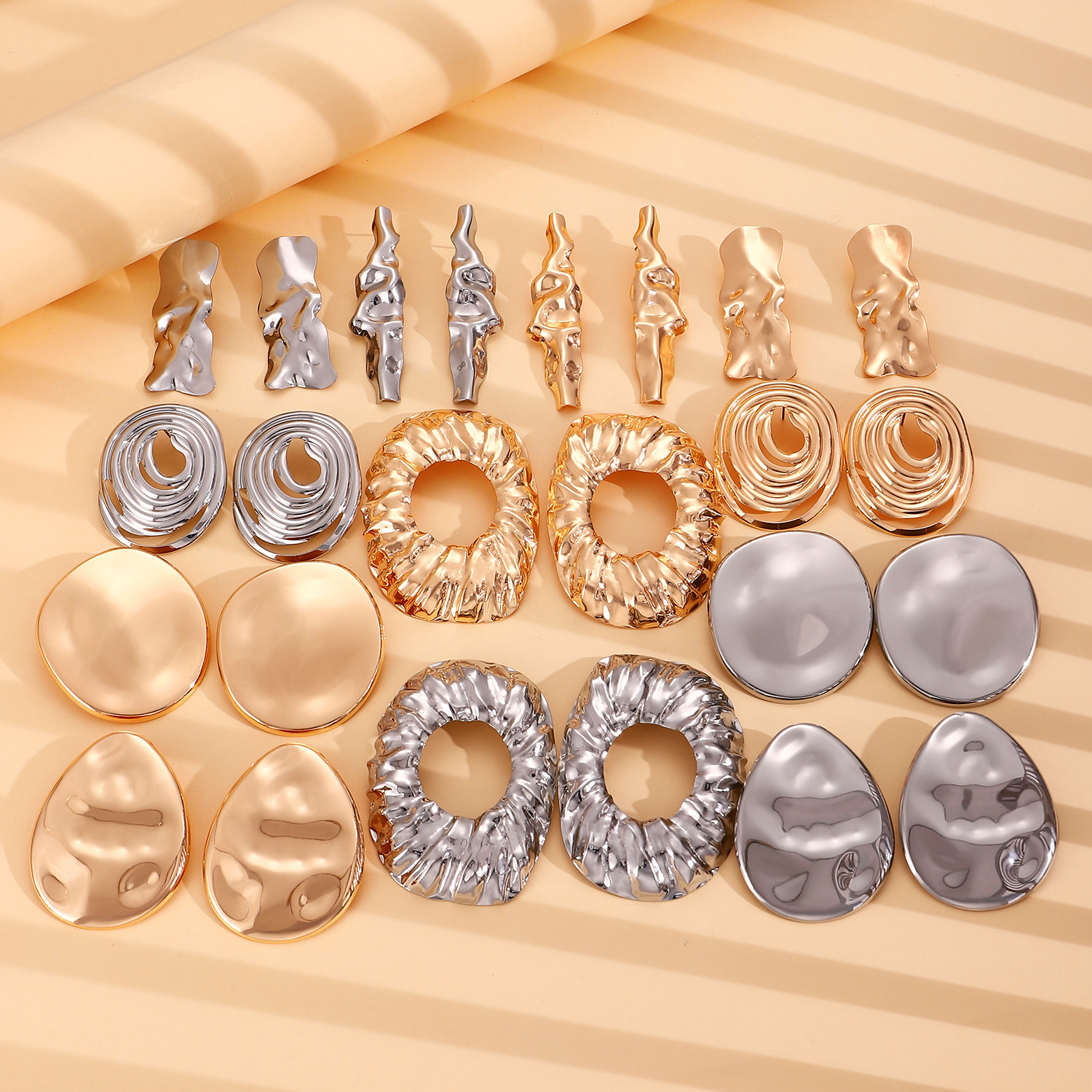 AliExpress Gold-Tone Heart and Oval Irregular Earrings, view 2