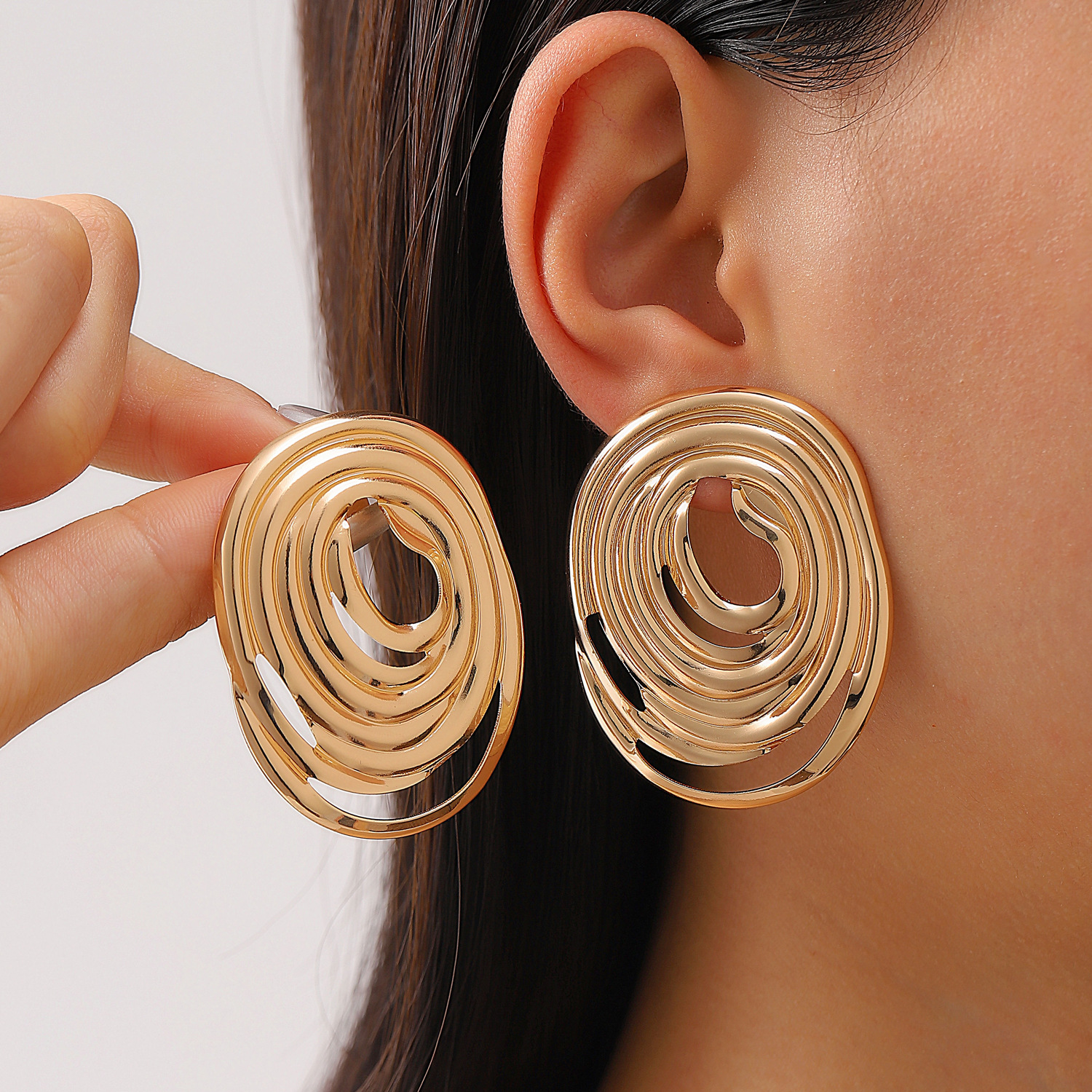 AliExpress Gold-Tone Heart and Oval Irregular Earrings, view 3