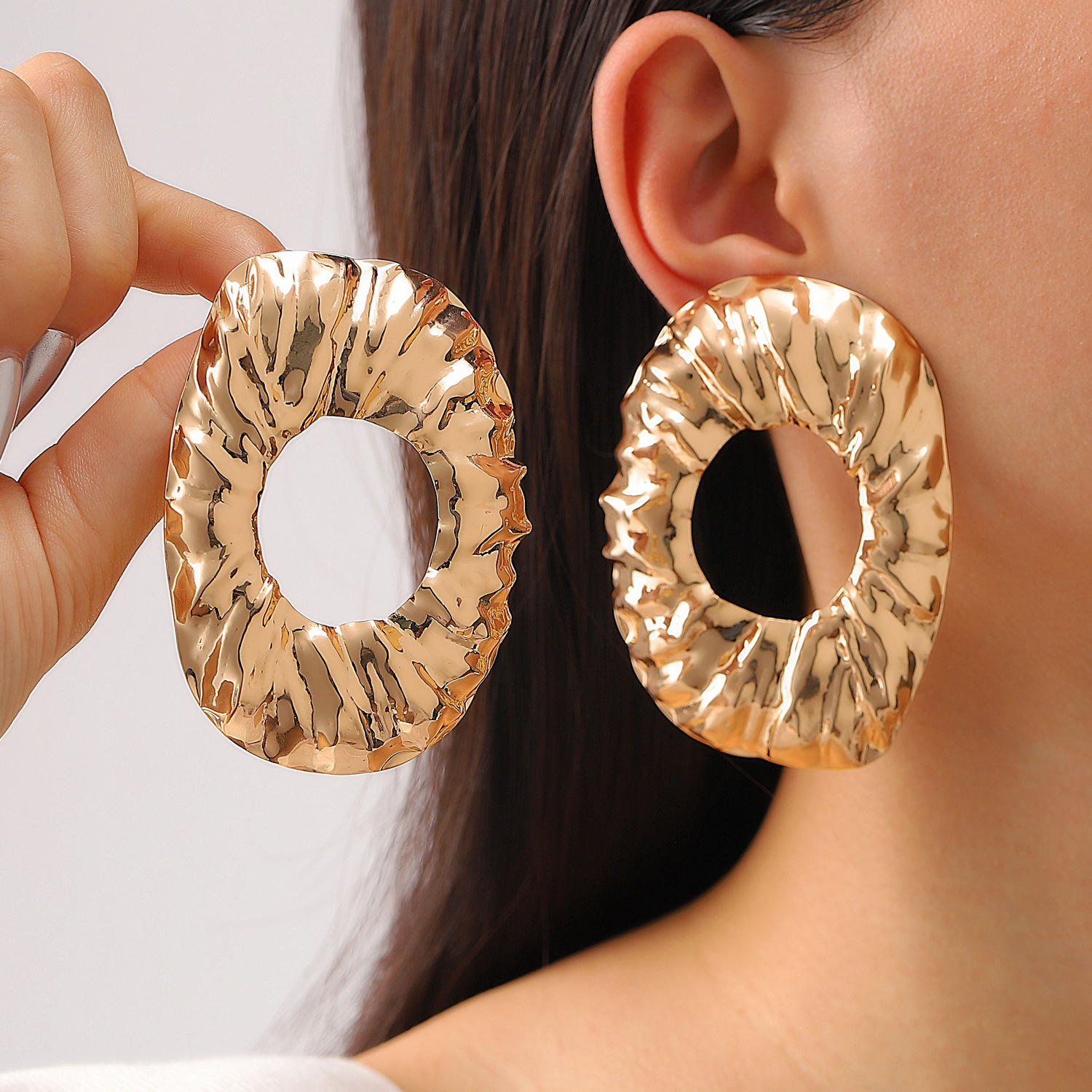 AliExpress Gold-Tone Heart and Oval Irregular Earrings, view 4