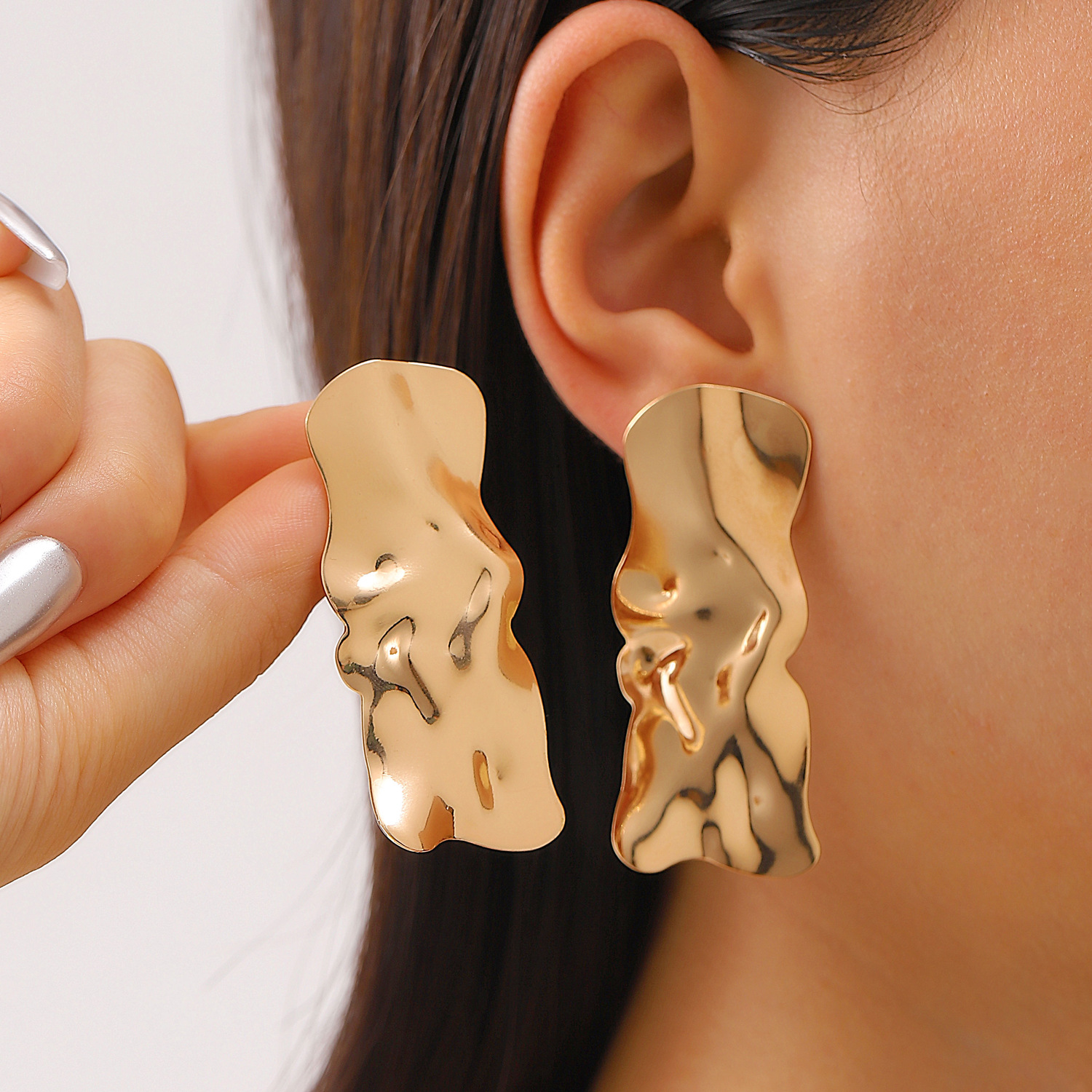 AliExpress Gold-Tone Heart and Oval Irregular Earrings, view 5
