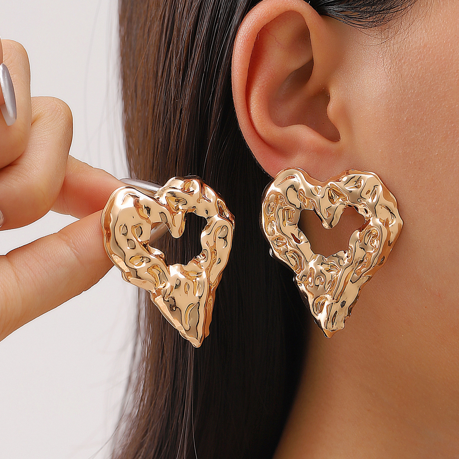AliExpress Gold-Tone Heart and Oval Irregular Earrings, view 6